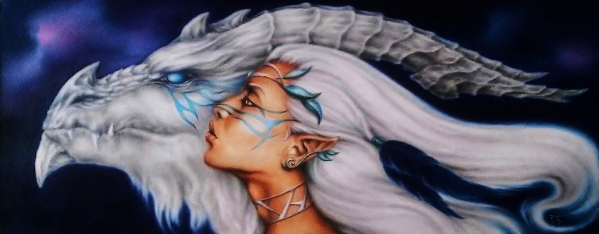 Draconys Fey ~ Original oil 12x30 gallery wrap: 1600 ~ 11x17 prints $25