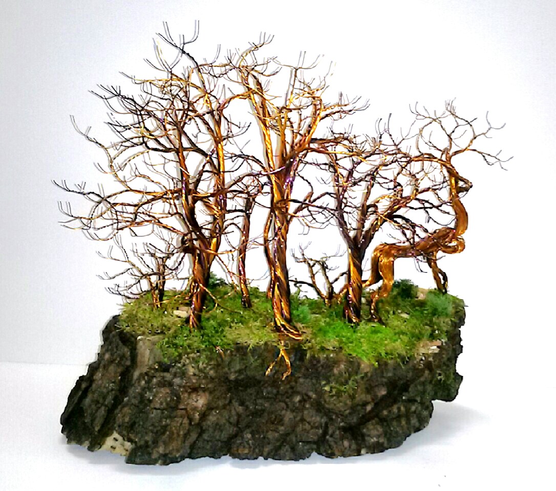 The Guardian ~ copper wire, preserved moss, natural wood, stones ~ Sold!