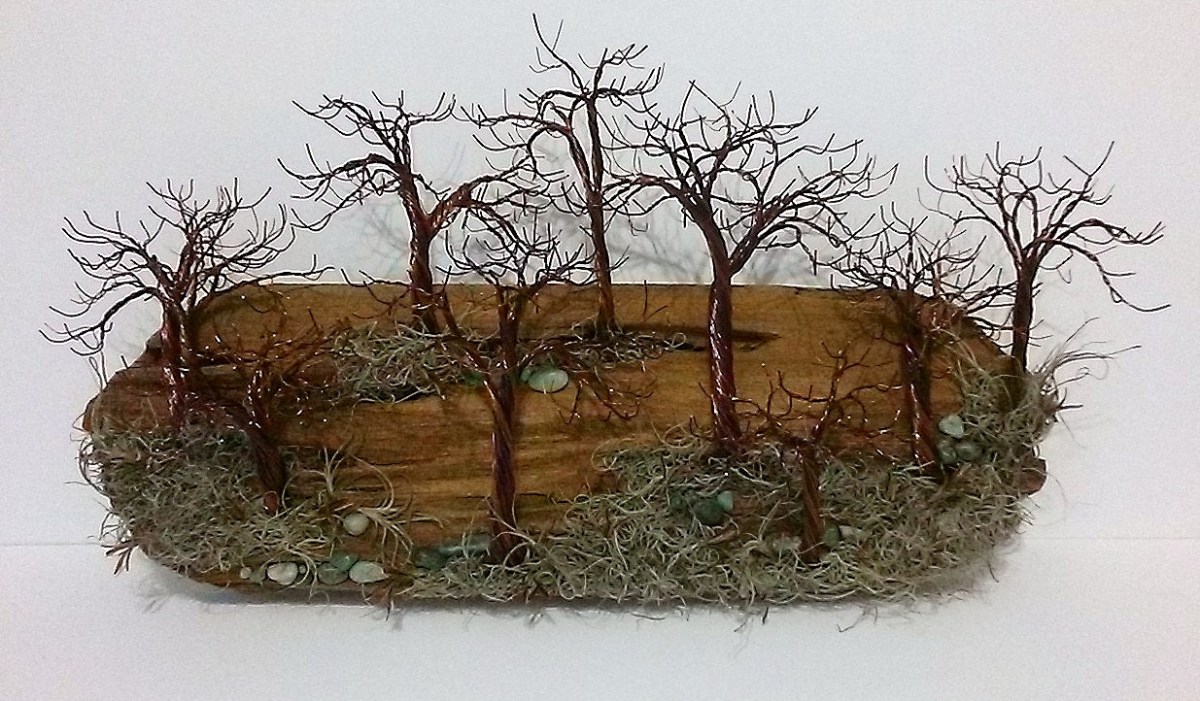 Walk In The Park ~ Mixed Media w/Fairy Lights $450 24x13x6.5