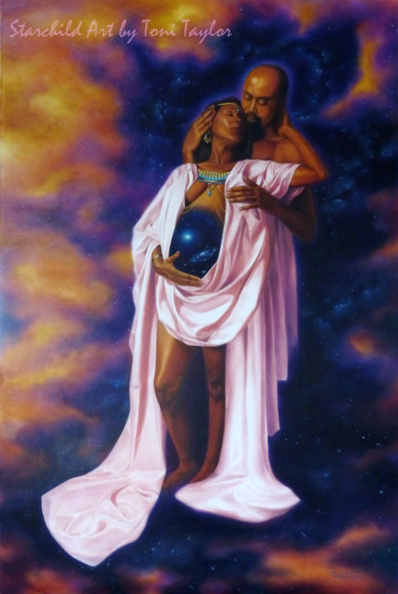 Divine Mother Goddess/Ibawi Isa Orisa ~ Original oil with gold leaf framed 24x36 $3500 11x17 prints $30