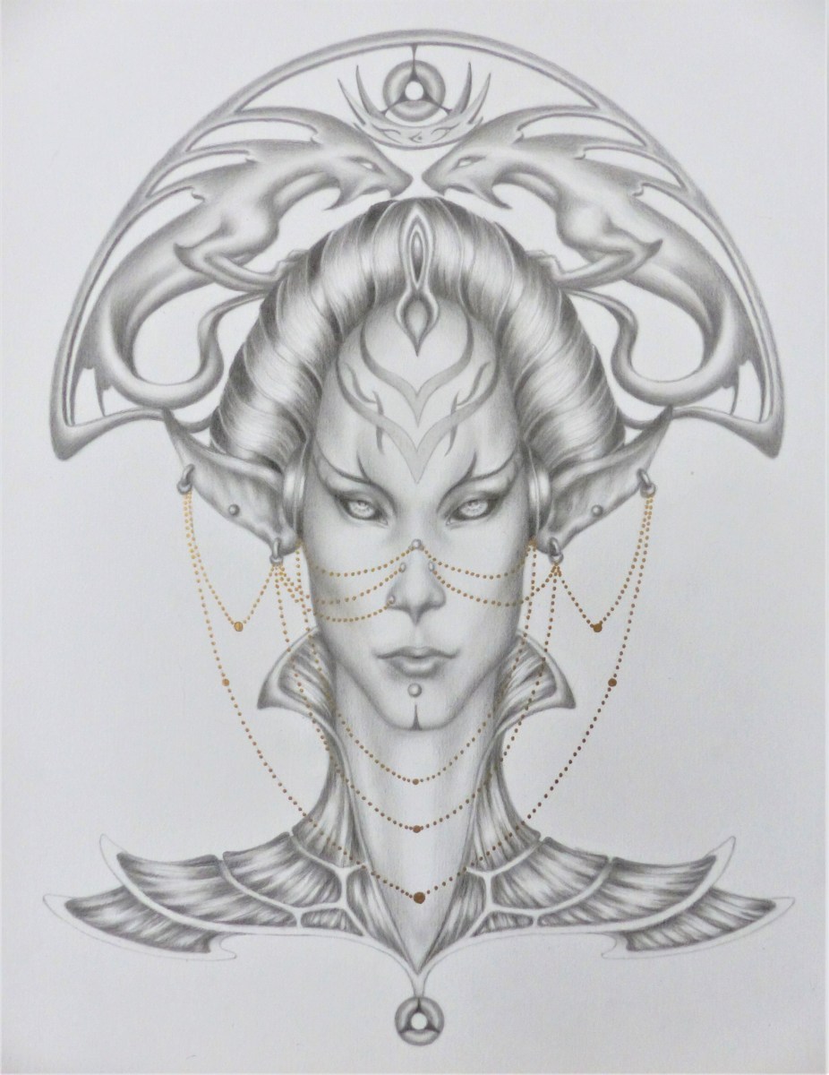 Feyrr Ambassador ~ Original graphite and gold ink 16x20 w/ mat $700, 8x10 prints $15