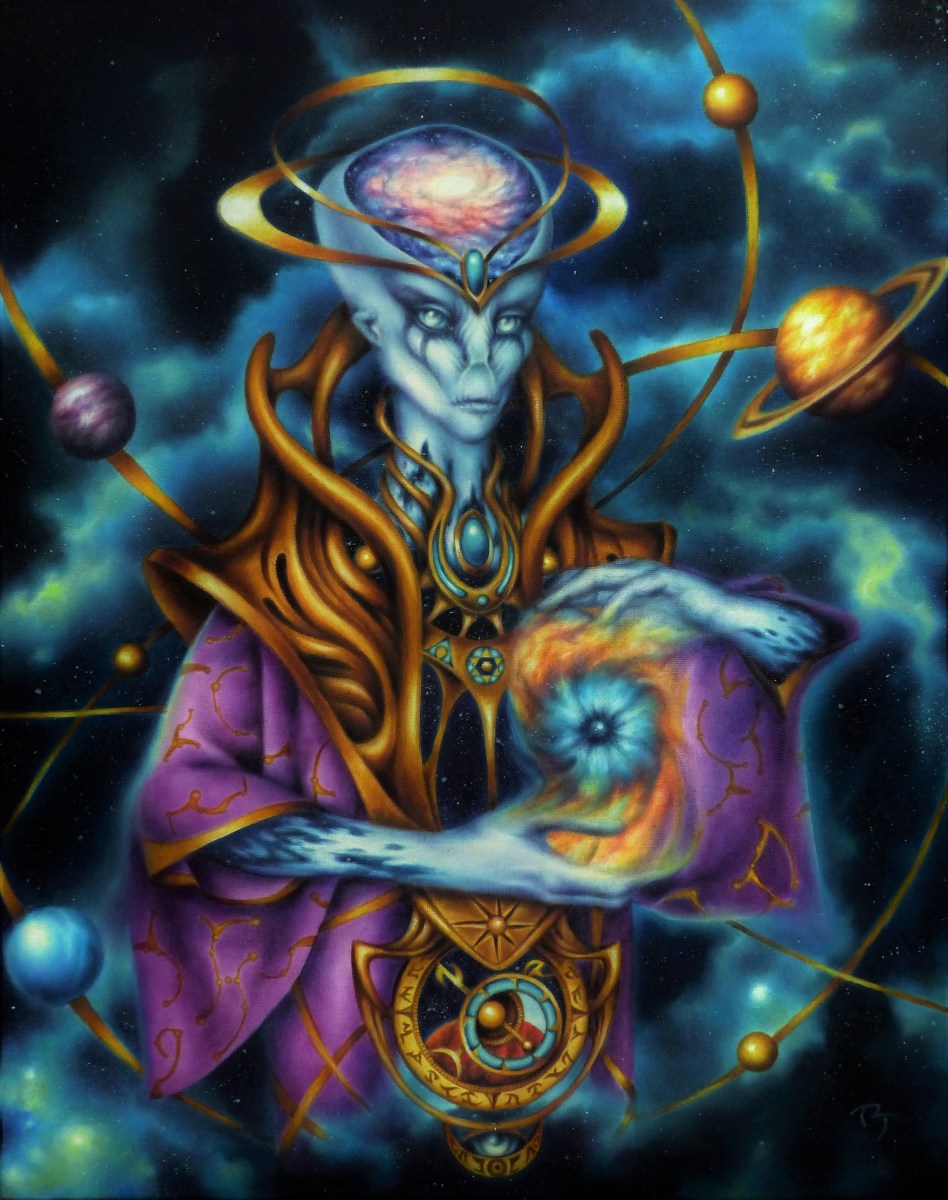 The Cosmologist ~ Original oil 16x20 gallery wrap: $1200 ~ 11x14 prints $30