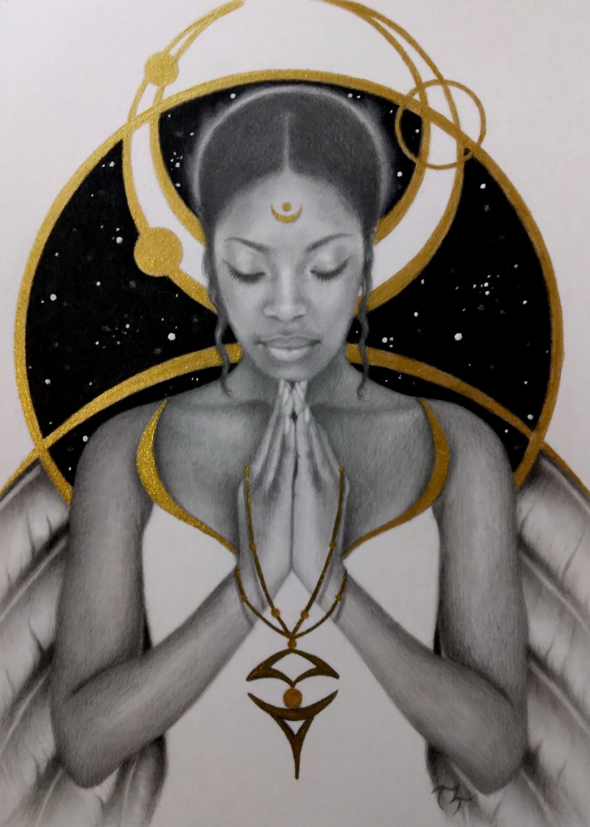 Ori ~ Graphite & metallic gold ink on Bristol matted/framed $700