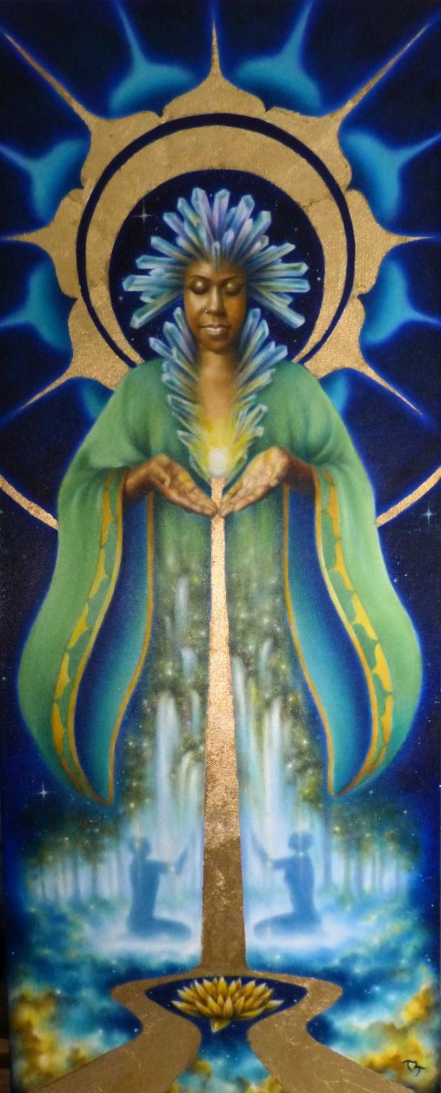 Libations Of The Heart, Oil & Gold Leaf on Canvas, 12x30, $1500