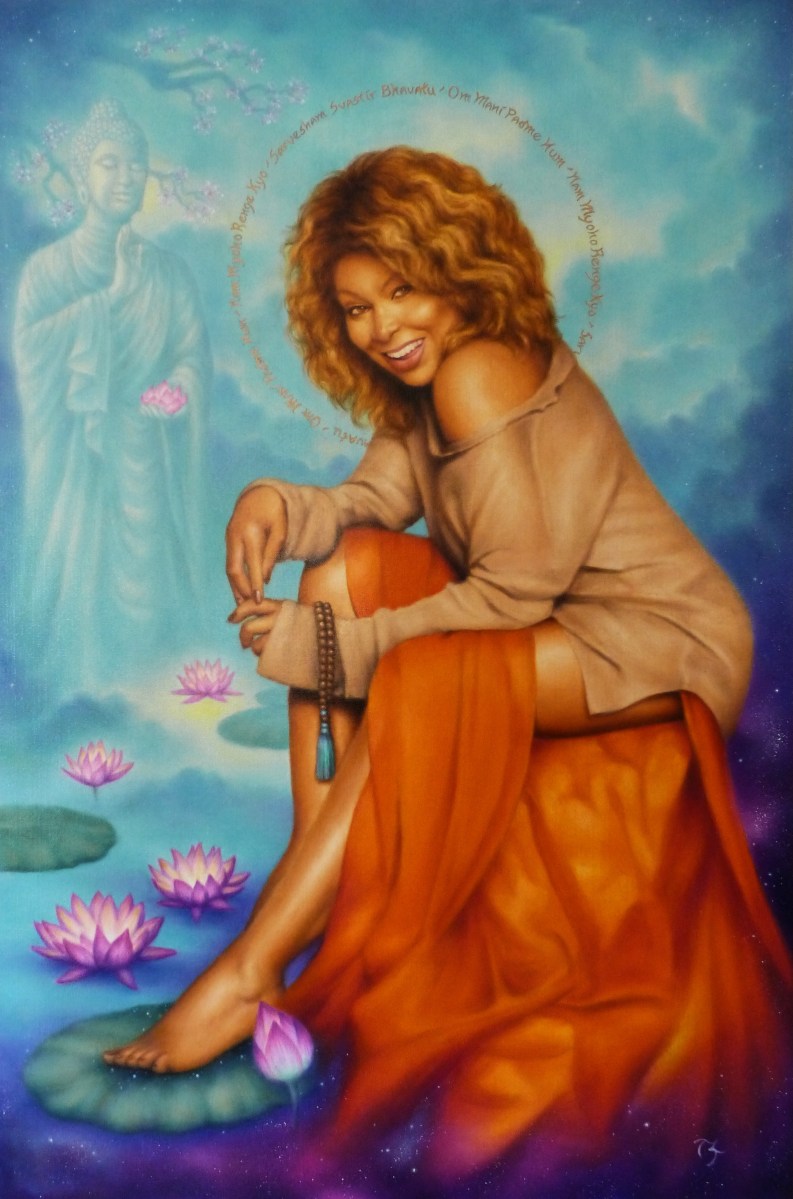 Nam Myoho Renge Kyo Portrait of Tina Turner Oil 24x36 Framed $4000 ~ 11X17 Print $30