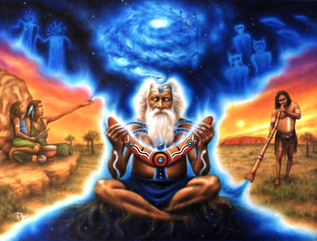 Dreamtime ~ 18x24 Oil on canvas $2200 Painted in in Honor of the Australian aboriginal peoples with the Dreaming as the foundation of their culture.